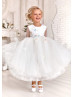 Long Sleeves Colorful Beaded 3D Flowers Cute Flower Girl Dress